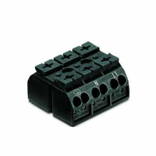 Wago Chassis Mount Terminal Strip, 4 Conductor, PE-N-L1, 3-Pole, Snap-in, Black