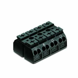 Chassis Mount Terminal Strip, 4 Conductor, PE-N-L1-L2, 4-Pole, Snap-in, Black