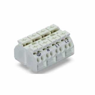 Wago Chassis Mount Terminal Strip, 4 Conductor, PE-N-L1-L2, 4-Pole, Snap-in, White