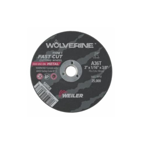 Weiler 3-in Wolverine Flat Cutting Wheel, 36 Grit, Aluminum Oxide, Resin Bond
