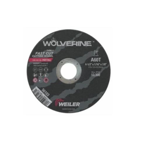 Weiler 4.5-in Wolverine Flat Cutting Wheel, 60 Grit, Aluminum Oxide, Resin Bond