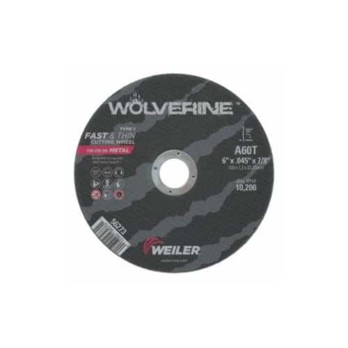 Weiler 6-in Wolverine Flat Cutting Wheel, 60 Grit, Aluminum Oxide, Resin Bond