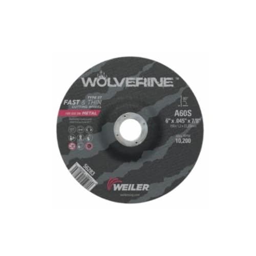 Weiler 6-in Wolverine Depressed Center Cutting Wheel, 60 Grit, Aluminum Oxide, Resin Bond