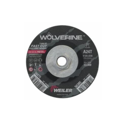 Weiler 4.5-in Wolverine Depressed Center Cutting Wheel, 24 Grit, Aluminum Oxide, Resin Bond