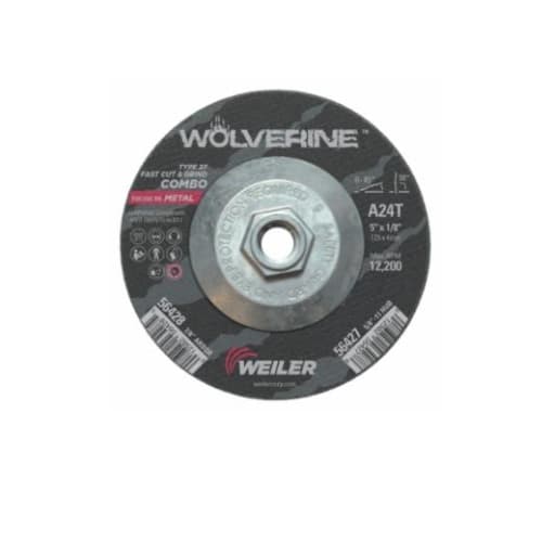 Weiler 5-in Wolverine Depressed Center Combo Wheel, 24 Grit, Aluminum Oxide, Resin Bond