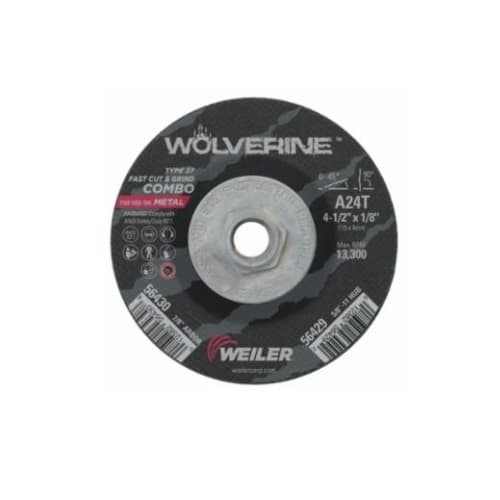 Weiler 4.5-in Wolverine Depressed Center Combo Wheel, 24 Grit, Aluminum Oxide, Resin Bond