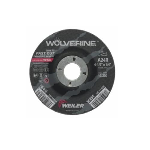 4.5-in Wolverine Grinding Wheel, 0.9-in Arbor Dia., 24 Grit, Aluminum Oxide, Resin Bond