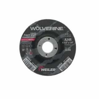 Weiler 4.5-in Wolverine Grinding Wheel, 0.9-in Arbor Dia., 24 Grit, Aluminum Oxide, Resin Bond