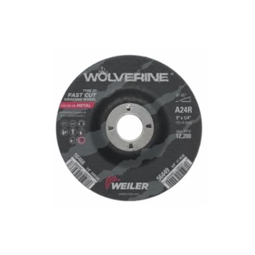 5-in Wolverine Depressed Center Grinding Wheel, 24 Grit, Aluminum Oxide, Resin Bond