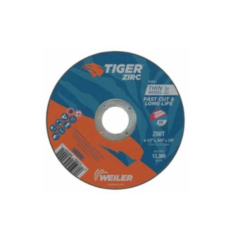 4.5-in Tiger Flat Cutting Wheel, 60 Grit, Zirconia Alumina, Resin Fiber
