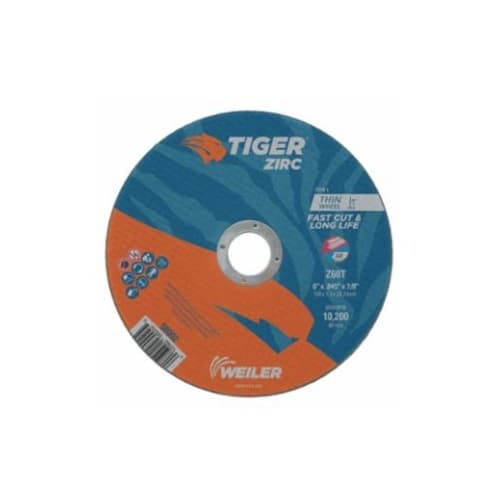 Weiler 6-in Tiger Flat Cutting Wheel, 60 Grit, Zirconia Alumina, Resin Bond