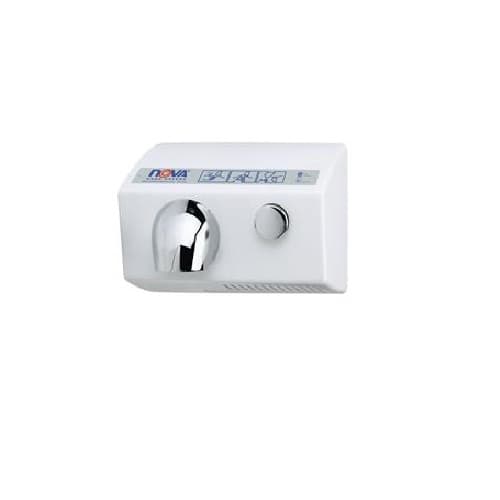 1800W Nova 5 Push Button Hand Dryer, 110V-120V, Aluminum, White