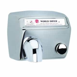 2300W Push Button Hand Dryer, 115V, Stainless Steel, Brushed