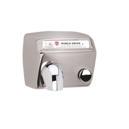 World Dryer 2300W AirMax Hand Dryer, Automatic, Brushed Stainless Steel, 115V
