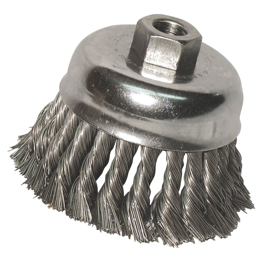 Knot Wire Cup Brush, 6 in Dia., 5/811 Arbor, .035 in Carbon Steel Wire