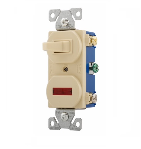 Eaton Wiring 15 Amp Lighted Toggle Switch W/ Pilot Light, Single Pole, #14-10 AWG, 120V, Red (Eaton Wiring AH1201PL