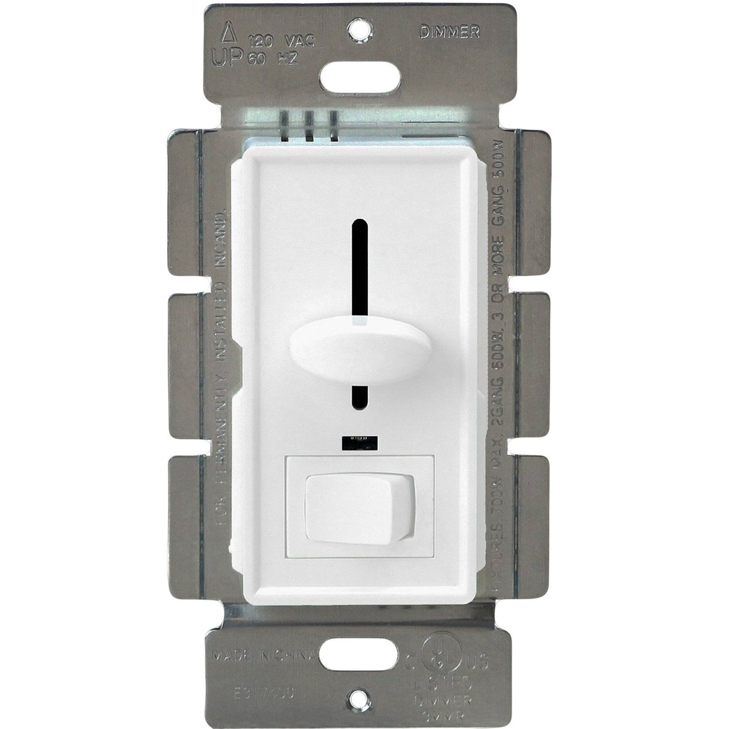 GP 600W, 3-Way, LED Compatible Slide Dimmer w/ Rocker Switch, White (GP