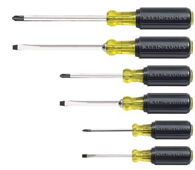 Klein Tools 6 Piece Cushion Grip Screw Driver Set with Nickel Chrome Plated Finish, Set of 6 (Klein Tools 85074)