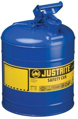 Justrite 2 Gallon Safety Can - Galvanized Steel Type I Blue Gas Can For Flammable Liquids