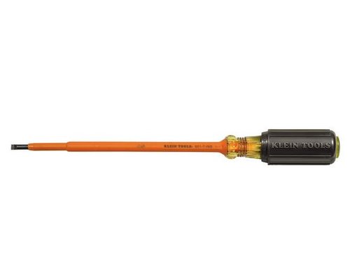 Klein Tools Insulated Screwdriver, 3/16'' Cabinet-Tip, 7'' Round-Shank (Klein Tools 601-7-INS)