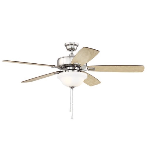 Craftmade 52-in 60W Twist N Click Ceiling Fan w/ Bulb, 3-Speed, 5-Blade, Nickel (Craftmade TCE52BNK5C1)