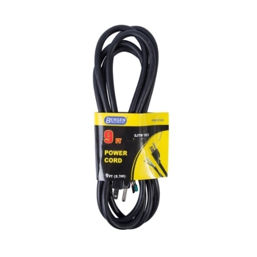 Bergen 9-ft Power Supply Cord, 16/2 Straight Plug, Black (Bergen