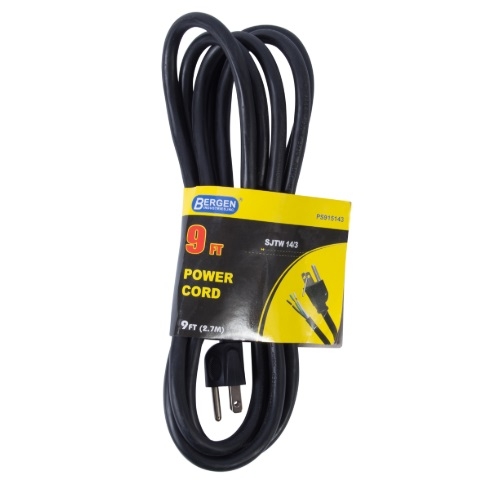 Bergen 9 ft Black Straight Plug 14/3 Power Supply Cord (Bergen