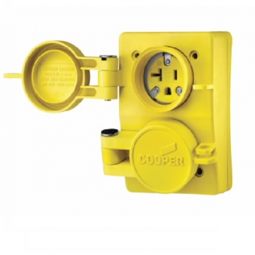 Eaton 20 Amp NEMA 620R 125V Watertight Duplex Receptacle, Yellow