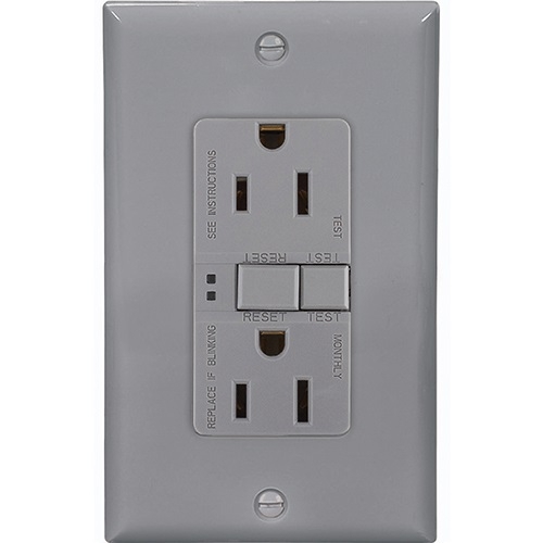 Eaton 20 Amp Duplex GFCI Receptacle Outlet, Gray (Eaton SGF20GY