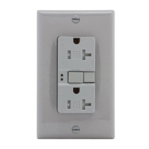 Eaton 20 Amp Tamper Resistant Duplex GFCI Receptacle Outlet, Gray