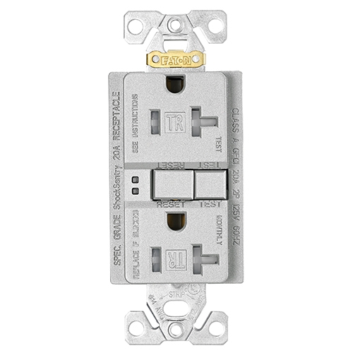 Eaton 20 Amp Tamper Resistant Duplex GFCI Receptacle Outlet, Silver