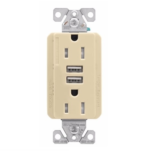 Eaton Wiring 15 Amp TR Duplex Receptacle, 5.0 Amp USB, 515R, 125V
