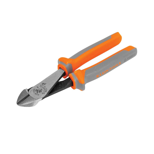 Klein Tools 8-in Diagonal Cutting Pliers, Insulated, High Leverage, Orange & Gray (Klein Tools 2288RINS)