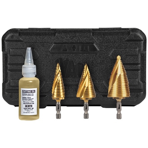 Klein Tools 3-Piece Spiral Double-Fluted Step Bit Kit, VACO (Klein Tools 25951)