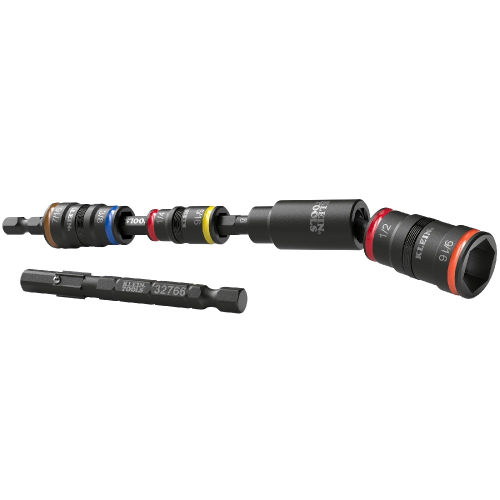 Klein Tools 6-Piece Impact Flip Socket with Swive Adapter, 25 Degree Head, Black (Klein Tools 32984)