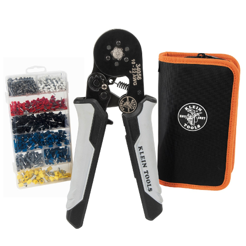 Klein Tools 22 AWG Wire Ratcheting Ferrule Hex Crimper Set, 360 deg Crimp, Black (Klein Tools 34061)