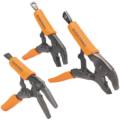Klein Tools 3-Pc Locking Pliers Set, 6in Long Nose, 7in and 10in Curved Jaw (Klein Tools 38665)