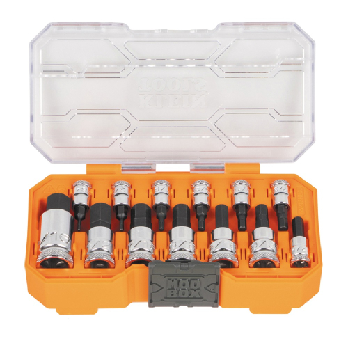 Klein Tools 13-Piece Knurled Hex Bit Socket Set SAE, Spring Loaded ...
