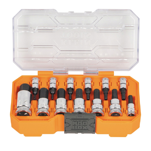 Klein Tools 13-Piece Knurled Hex Bit Socket Set Metric, Spring Latch, Chrome (Klein Tools 65213HEXM)