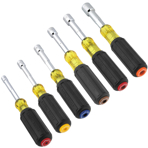 Klein Tools 6 Pc. Heavy-Duty Color-Coded Hollow-Shaft Nut Driver, Magnetic (Klein Tools 65456MAG)