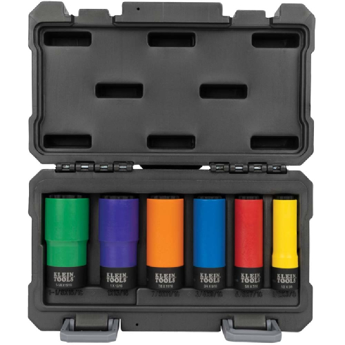 Klein Tools 12-Point Coated Socket Set, with Storage Case, 6-Piece, Mixed Colors (Klein Tools 66033)