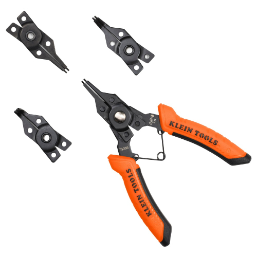 Klein Tools 6-in-1 Interchangeable Snap Ring Pliers, Spring Loaded, Orange (Klein Tools 73066)
