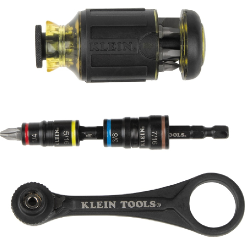 Klein Tools Flip Socket Mini Ratchet and Multi-Bit Driver Set, 3-Piece, Black (Klein Tools 85515HD)