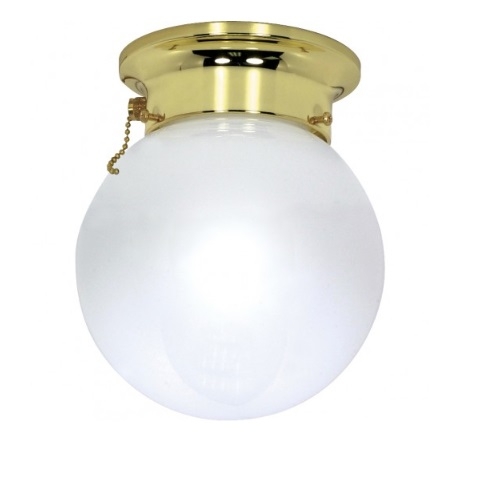 Nuvo 6in Ceiling Light, Pull Chain, 1-Light, Polished Brass