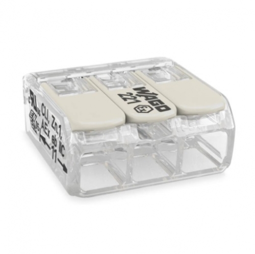 Wago Compact Splicing Wire Connector, 3 Conductor, Up to 12 AWG, Gray, Case of 50 (Wago 221-483)