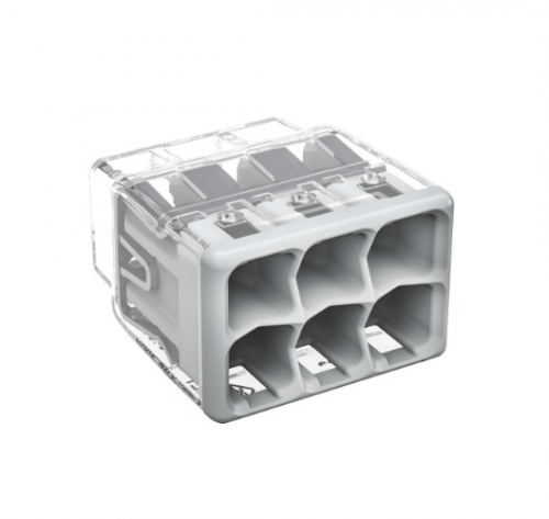Wago Compact Splicing Connector, 6-Conductor, Gray, Pack of 2500, Case of 2500 (Wago 2773-406/VE00-2500)
