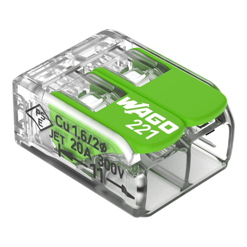 Wago 0.73-in Green Range Lever Nuts Connector, 2-Conductor, CL, 500 Pack, Case of 500 (Wago 221-422)