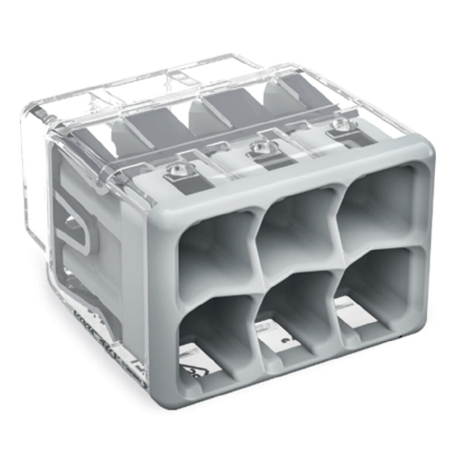 Wago 0.73-in Push Wire Connector, 6 Conductor, 450V, 32 Amp, Gray, Case of 15 (Wago 2773-406/K000-0008)