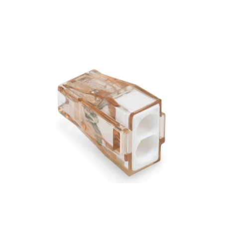 Wago Push Wire Connector, 2 Conductor, Up to 12 AWG, Brown Clear Housing, White, Case of 100 (Wago 773-602)