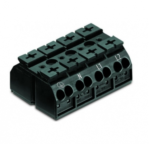 Wago Chassis Mount Terminal Strip Ex w/o Contact, 4 Conductor, 4-Pole, Screw, Black, Case of 200 (Wago 862-1504/999-950)